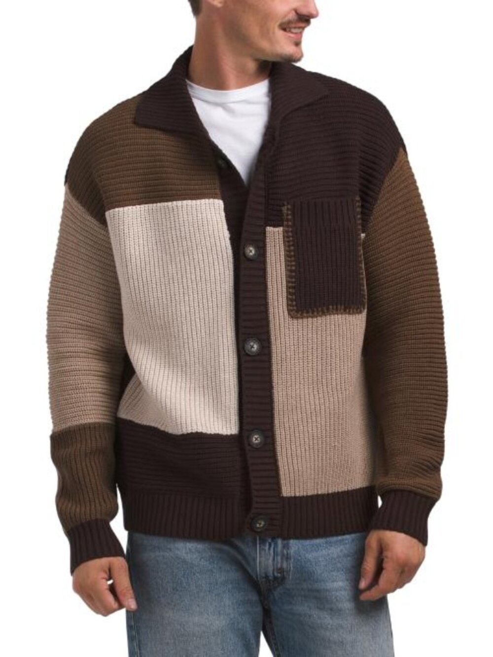 HUNTER Patchwork Button Front Sweater